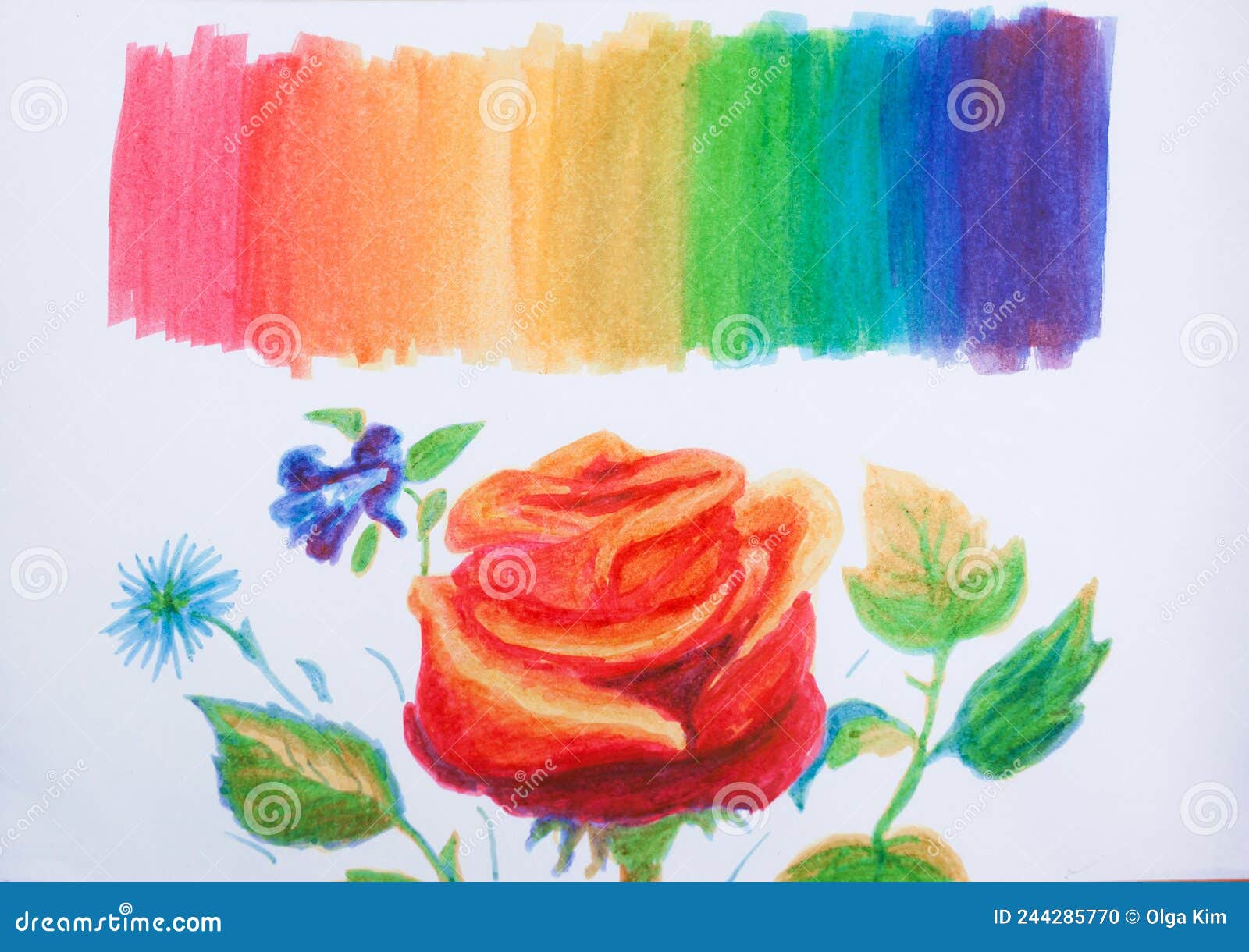 Bright and Beautiful Rose and Rainbow Hand Drawn Using Alcohol Markers on  Paper. Sketching Flowers in a Sketchbook for Stock Illustration -  Illustration of vibes, summer: 244285770