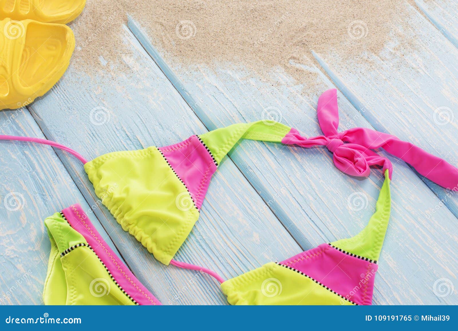 Bright Bikini on a Light Blue Background. Stock Image Image of still