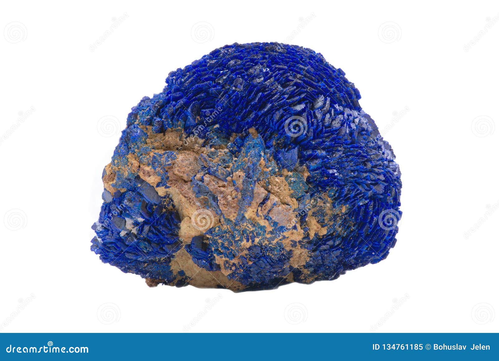 bright blue full azurite nodule from russia  on white