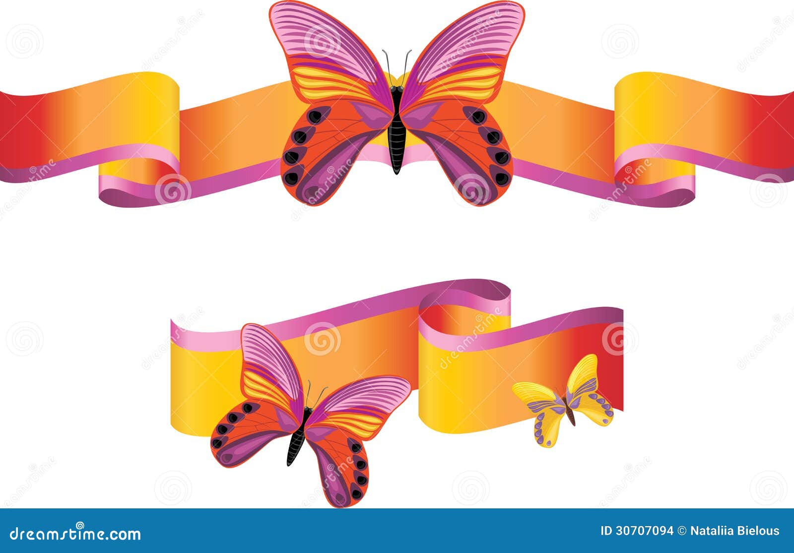 Bright Butterflies on the Shining Ribbons Stock Vector Illustration