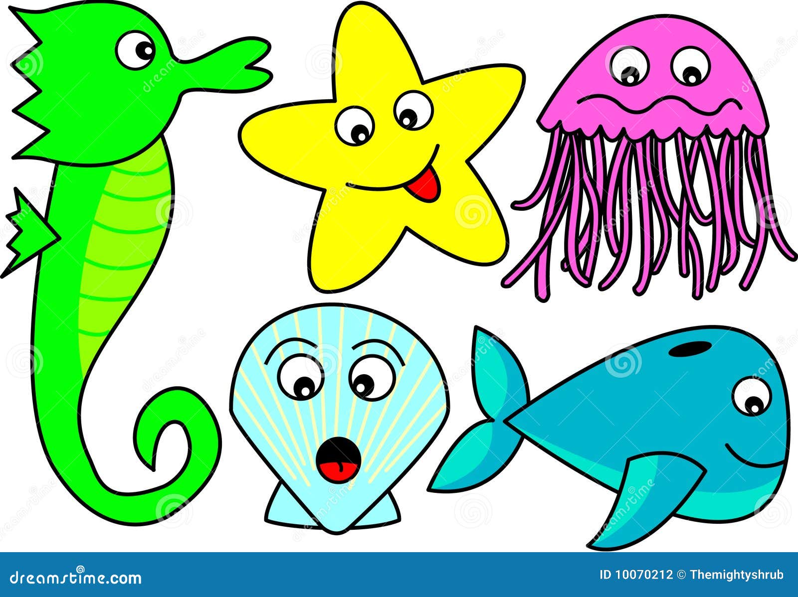 Bright Cartoon Sea Creatures Stock Vector - Illustration of color, whale:  10070212