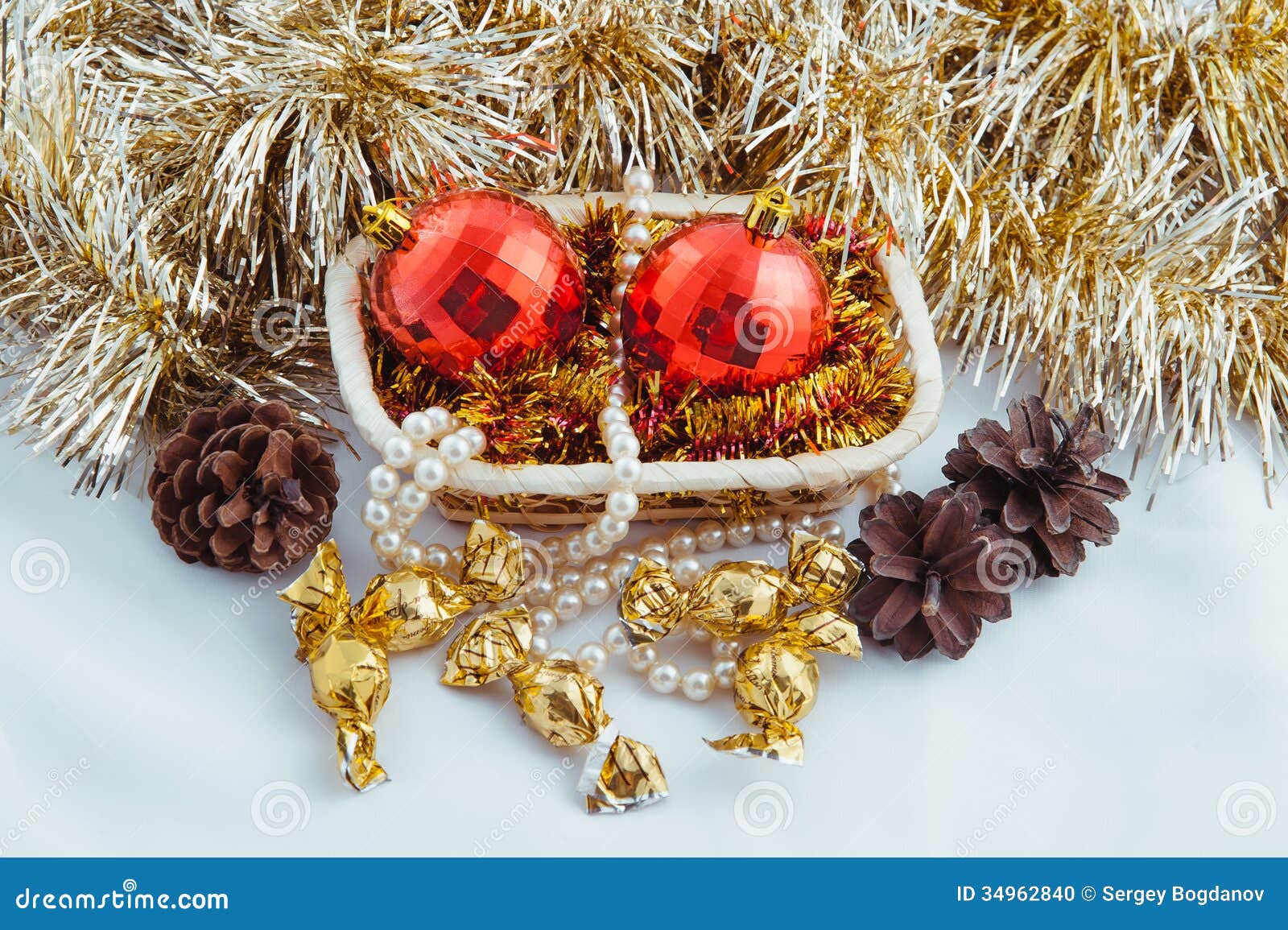 Bright Christmas Composition with Delicious Gold Candy Stock Photo ...