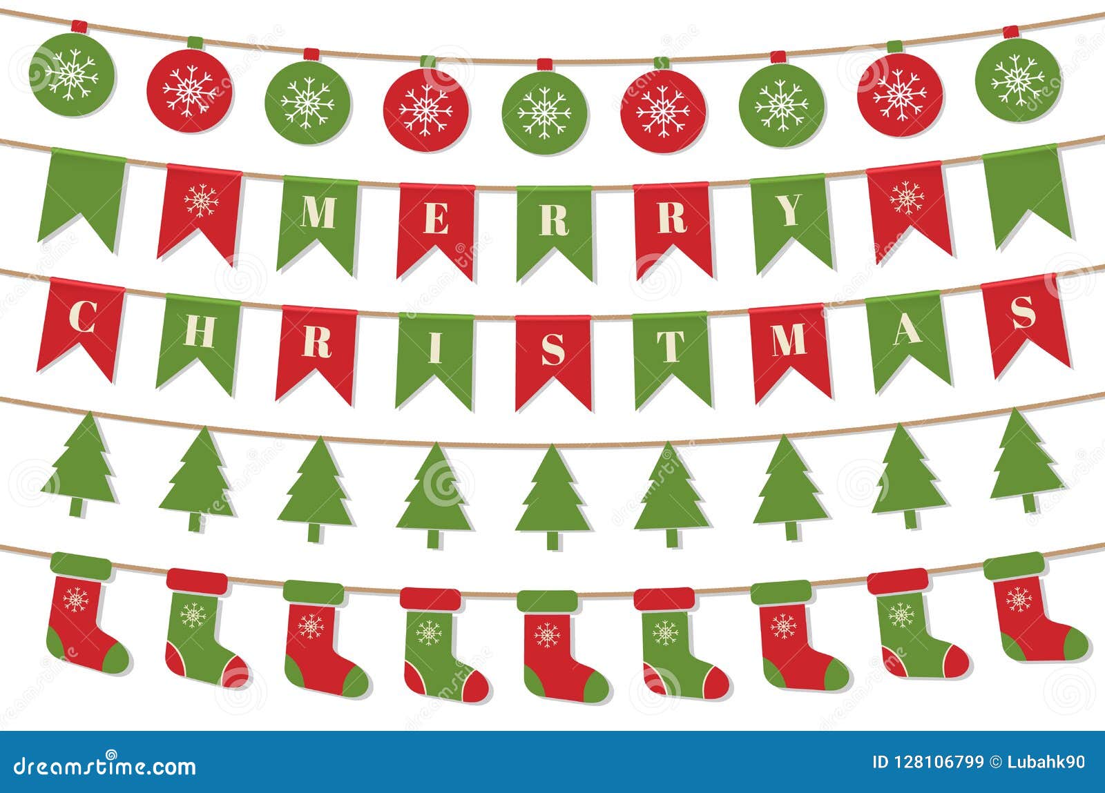 Bright Christmas Garlands. Merry Christmas Background with Xmas Bunting ...