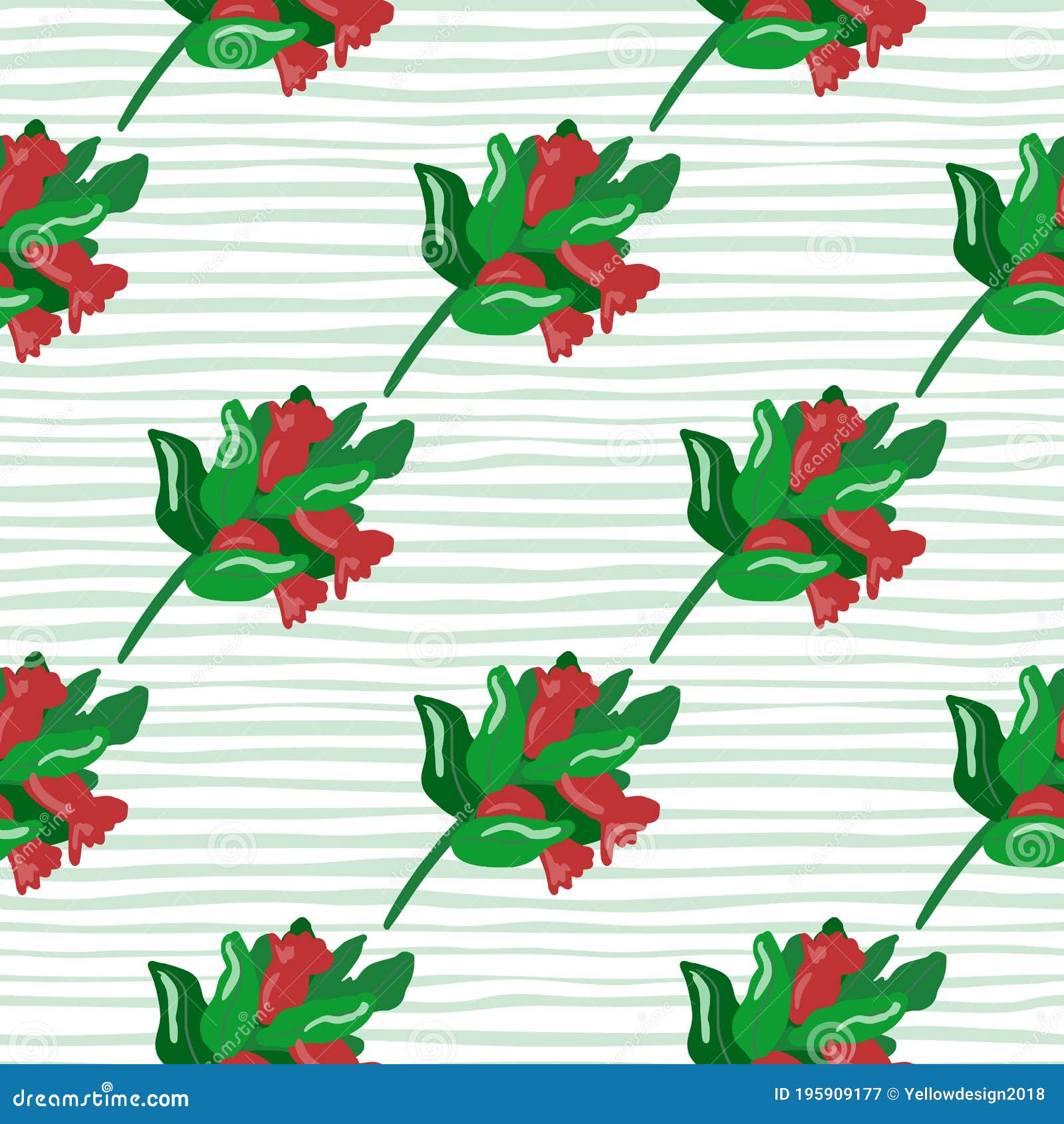 Bright Christmas Print Seamless Pattern With Holly Berry Branches Red And Green Xmas Ornament On Stripped Light Background Stock Illustration Illustration Of Holiday Blossom 195909177