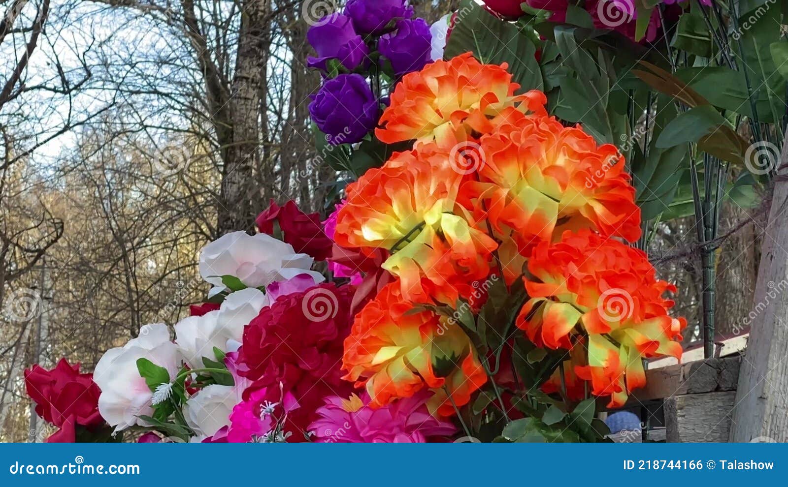 Bright Colored Artificial Plastic Flowers Close Up Stock Footage