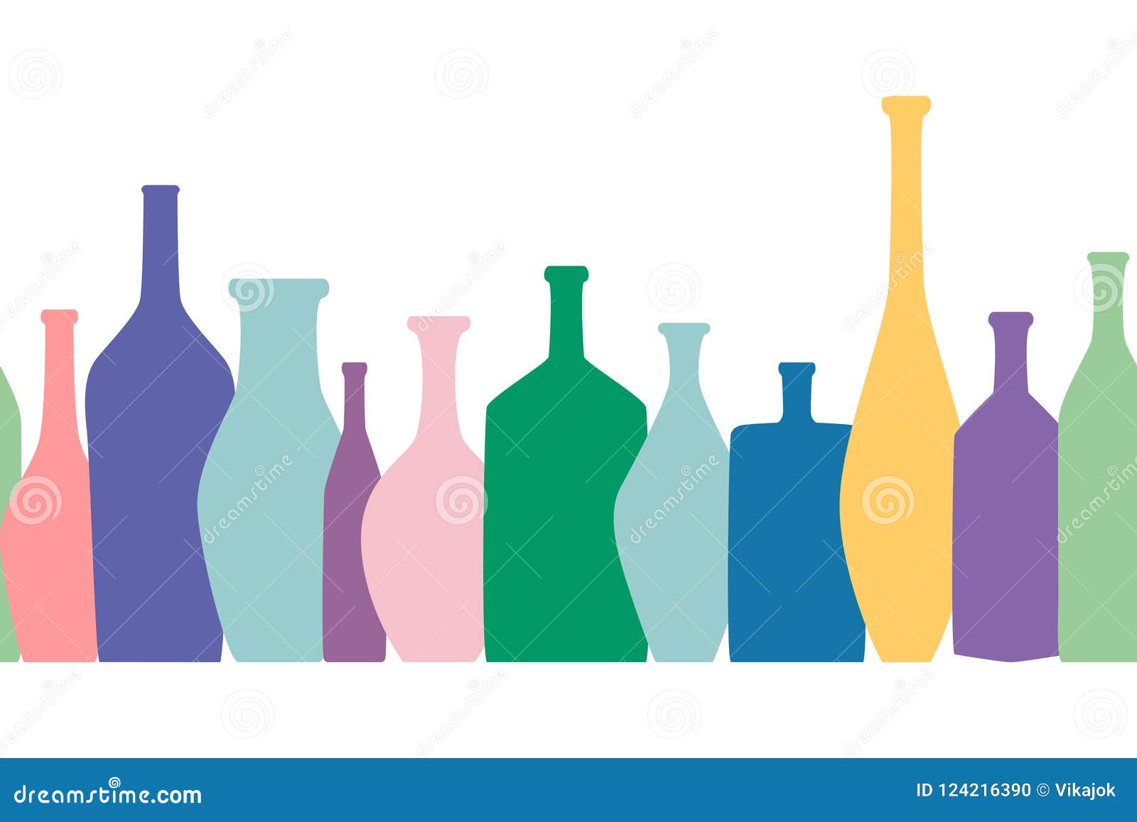 Bright Colored Bottles In A Row Different Type Of Bottles