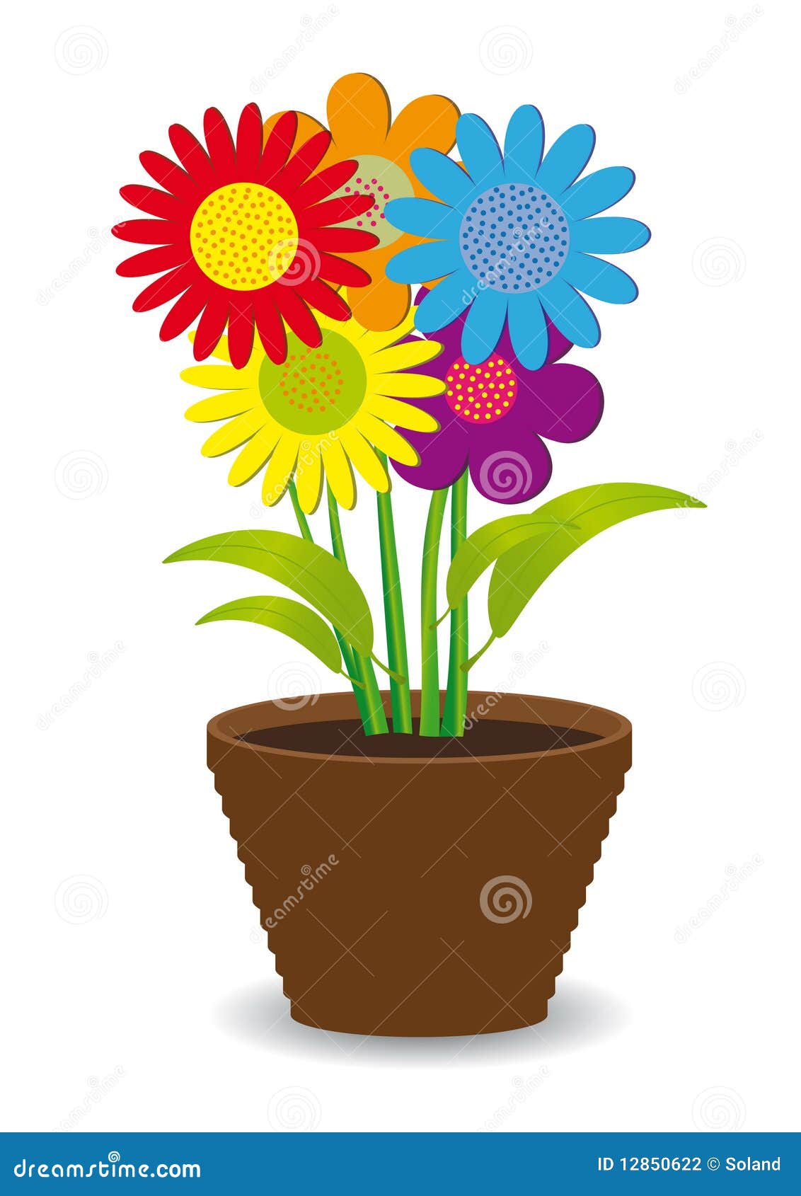 Bright Colored Flowers in a Pot Stock Vector - Illustration of ...