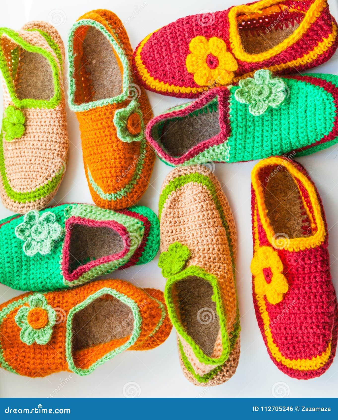 The and Colorful Knitted Homemade Slippers. Stock Photo - Image of knit, woolen: