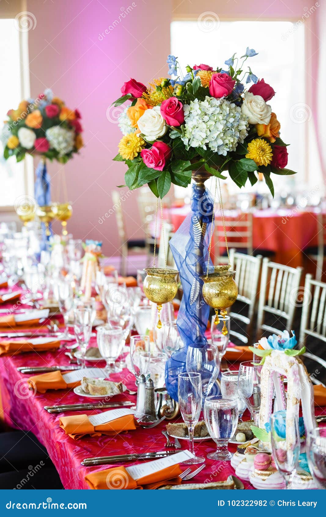 Colorful wedding tables stock photo. Image of celebration - 102322982