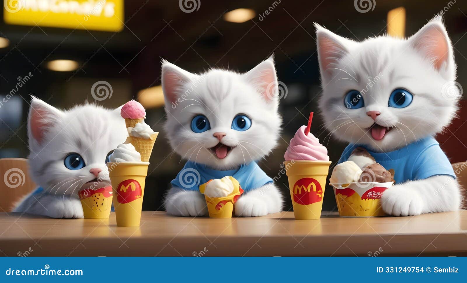 funny kittens having ice cream in 3d animation