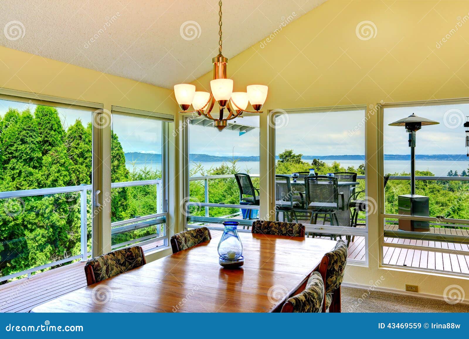 Bright Dining Room with Glass Walls Stock Image Image of corner, room