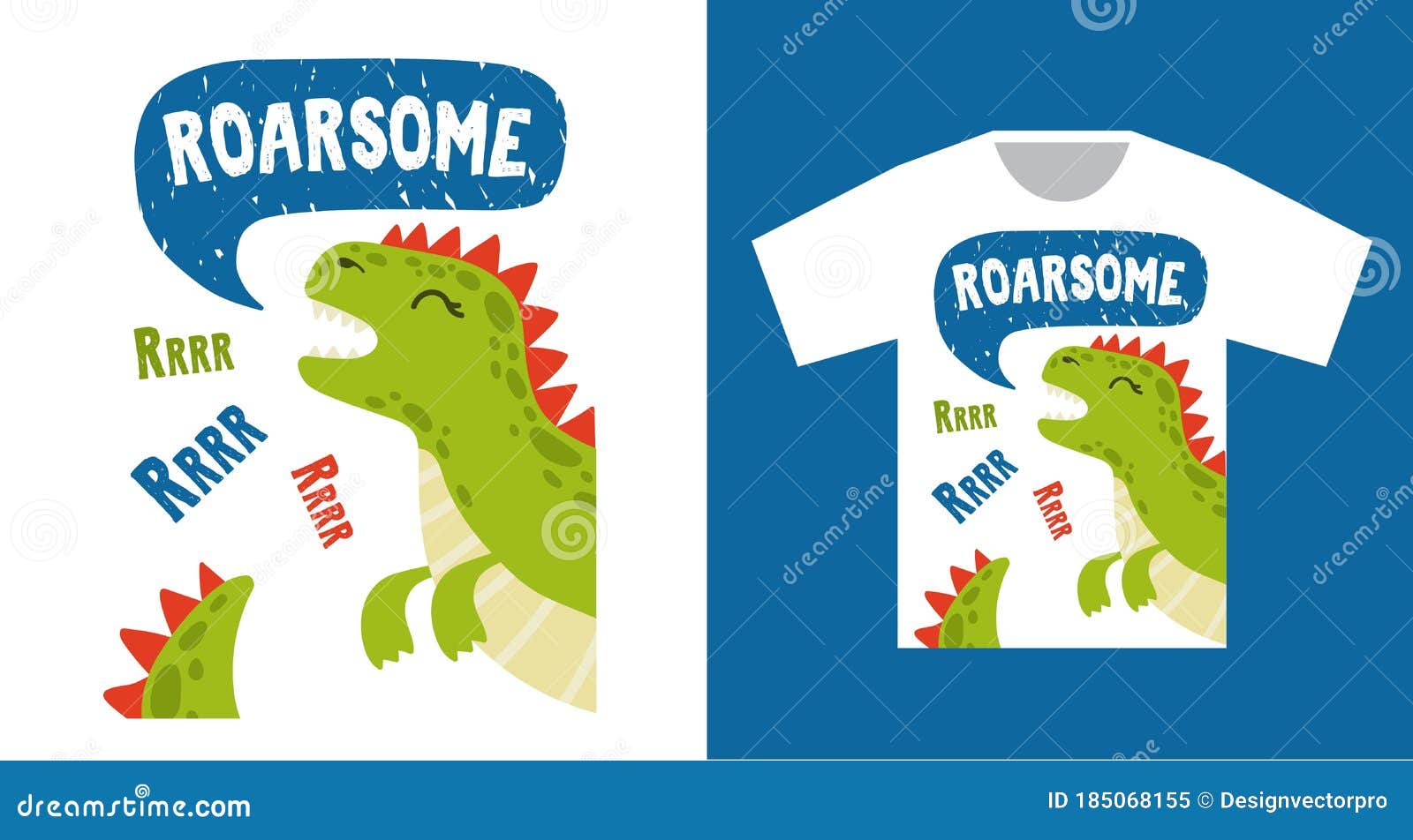 Bright Dinosaur Tshirt Print Design With Text Stock Vector Illustration Of Garment Green 185068155