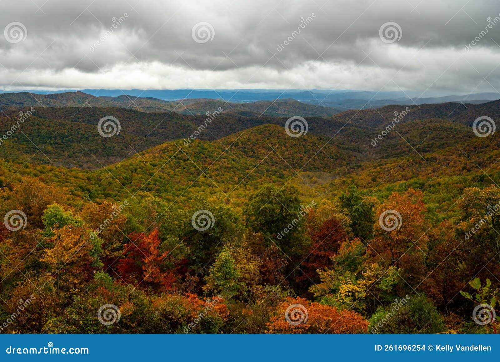 Bright Fall Colors Carpet the Rolling Blue Ridge Mountains Stock Photo