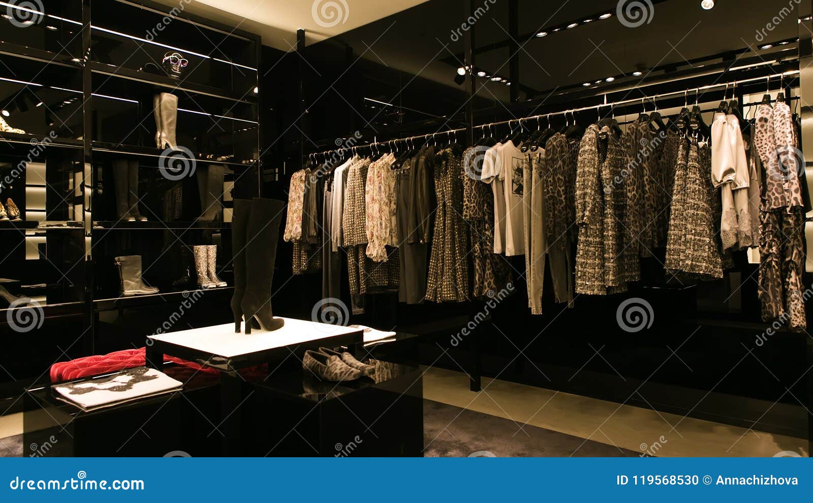Bright and Fashionable Interior of Shoe Store in Modern Mall Stock ...