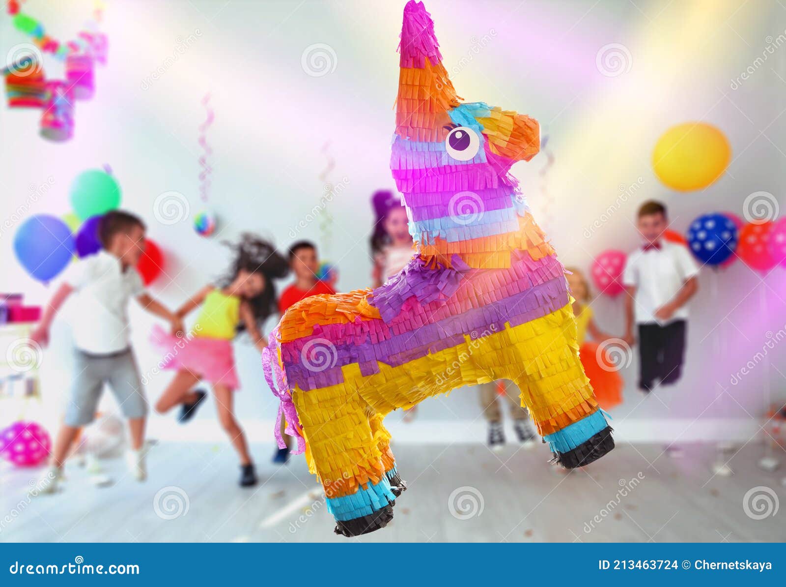 Bright Festive Pinata Hanging Indoors at Birthday Party Stock Photo - Image  of candy, festive: 213463724