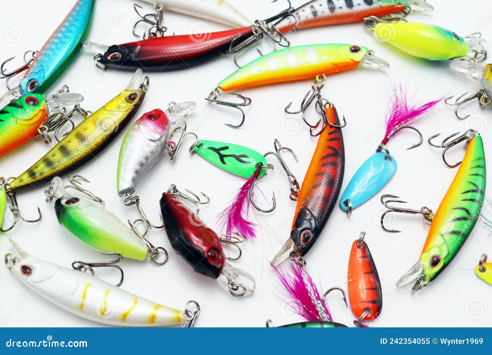 Bright Fishing Lures and Tackle Stock Image - Image of spinners, gear:  242354055