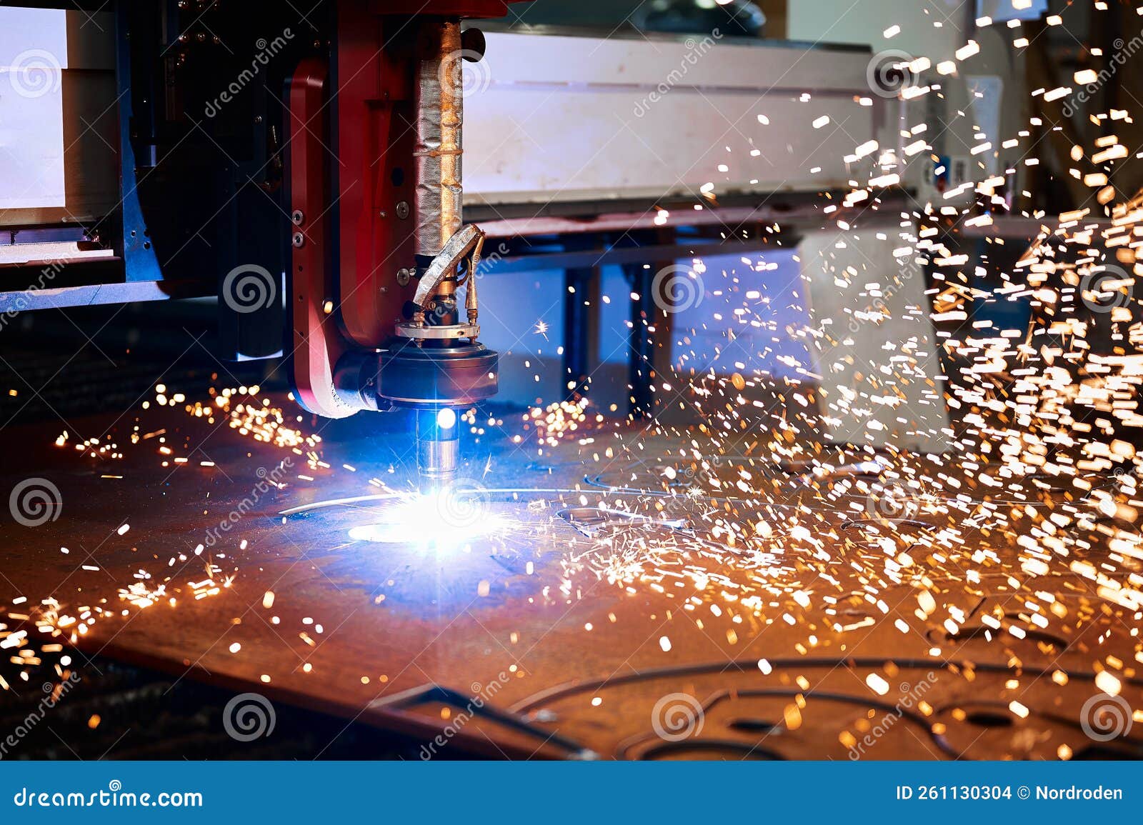 Bright Flame Sparks Fly during Plasma Cutting Out of Details Stock