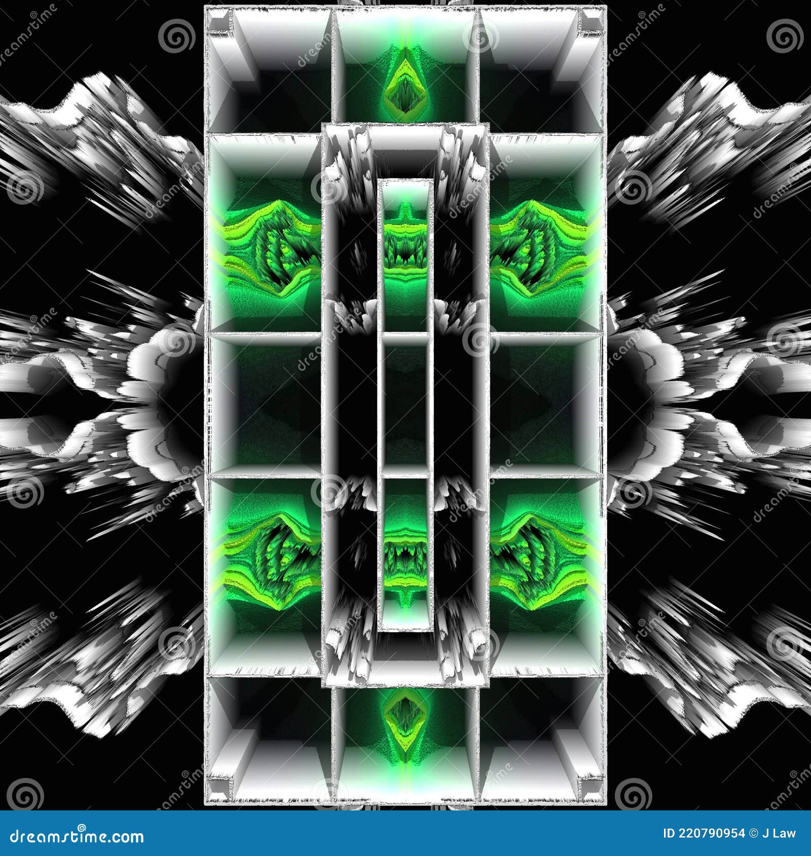 Exploding 3D Glowing Fractal Patterns in Neon Green Stock Illustration ...
