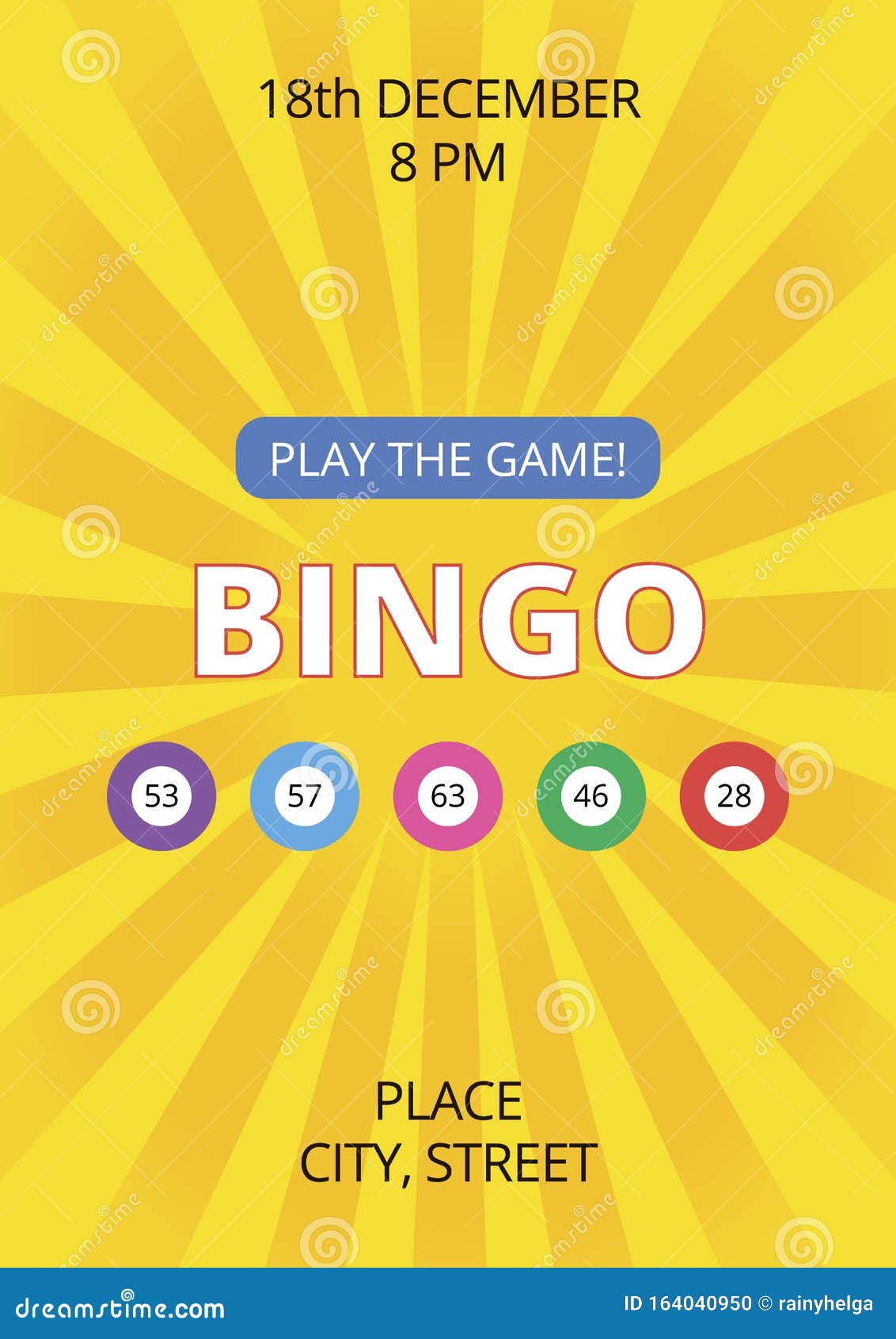 Bright Fun Bingo Poster Template with Yellow Glowing Background and