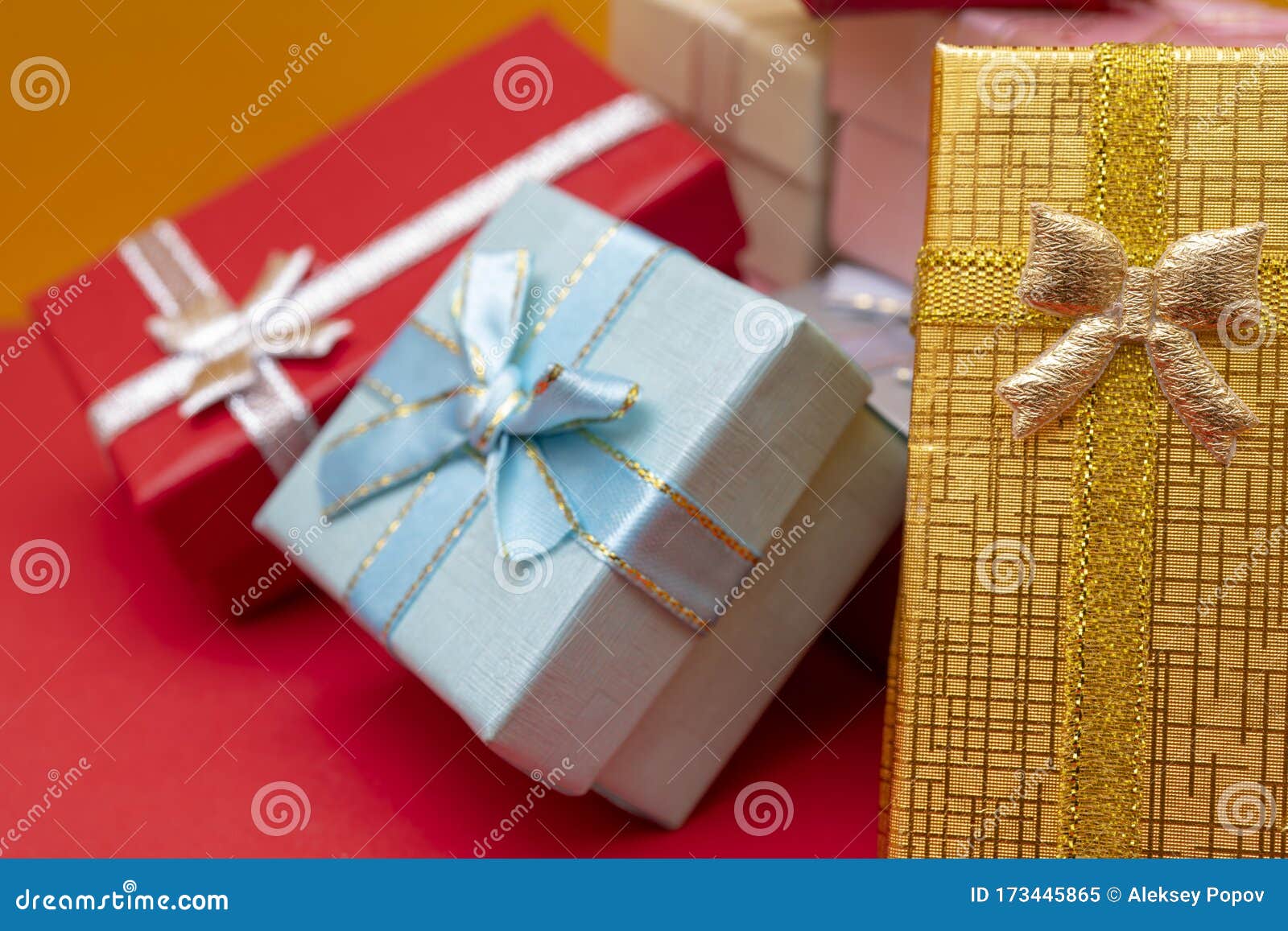 Bright Gift Boxes with Bows Stock Image Image of space, ribbon 173445865