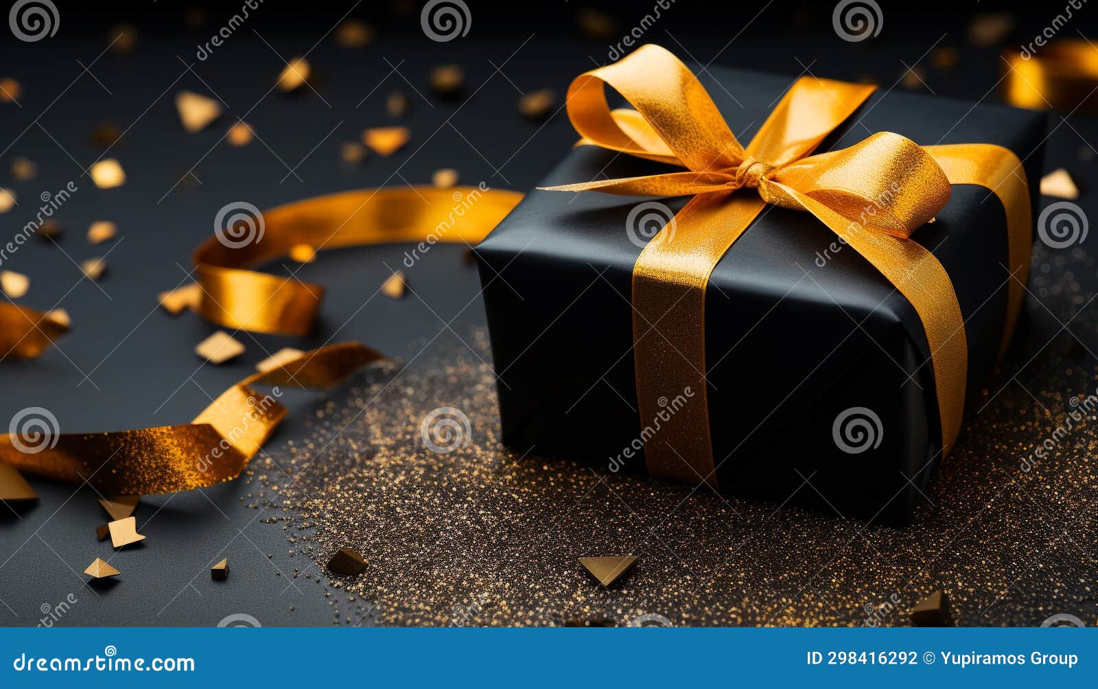 Bright Gold Box Wrapped in Glittery Yellow Wrapping Paper Generated by