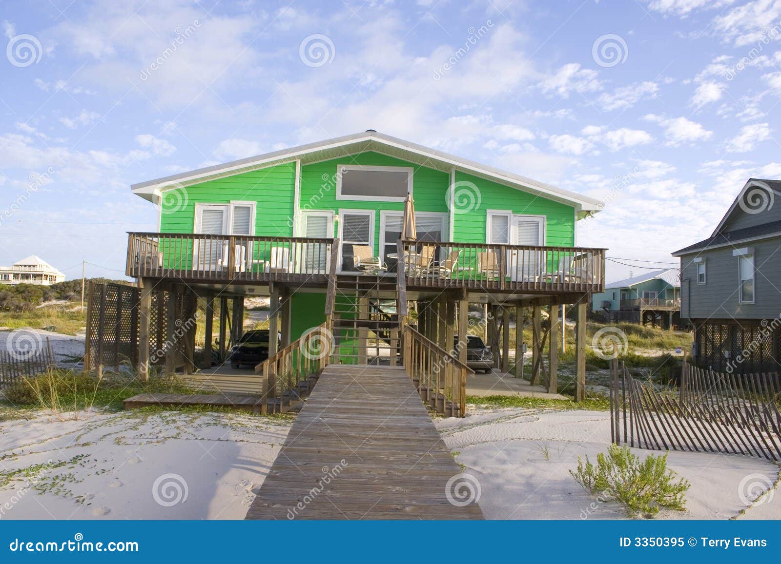 Bright Green Beach House stock image. Image of deck, estate 3350395