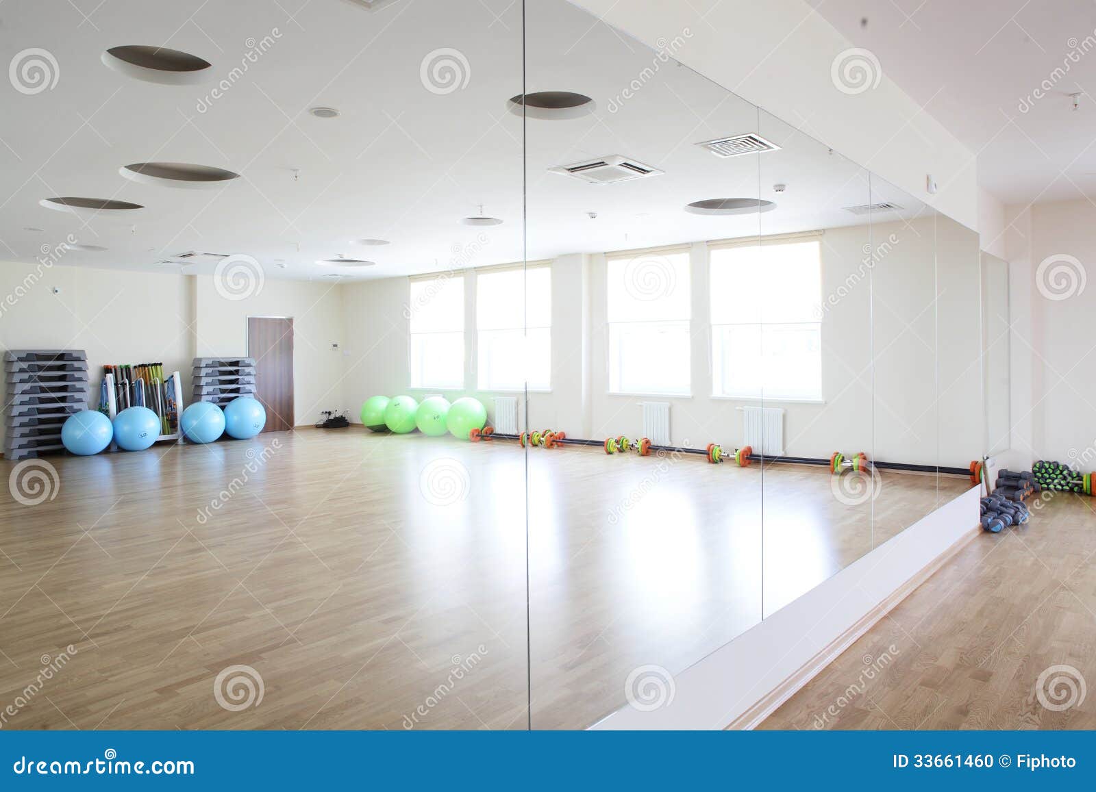 Bright Gymnasium with Big Mirror Stock Photo Image of hall, empty