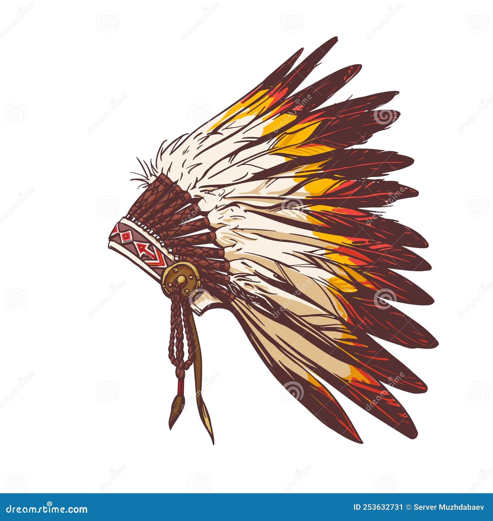 Bright Headdress of Indian Chief in Hand Drow Style for Print and ...