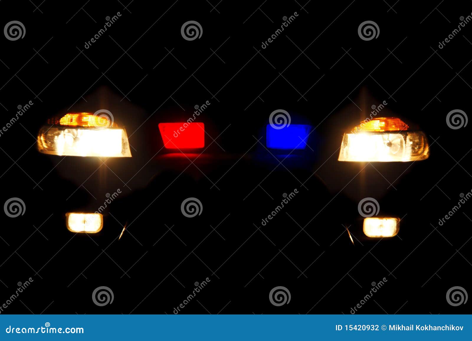 Bright Headlights Of Police Car Stock Photo Image of sign, night