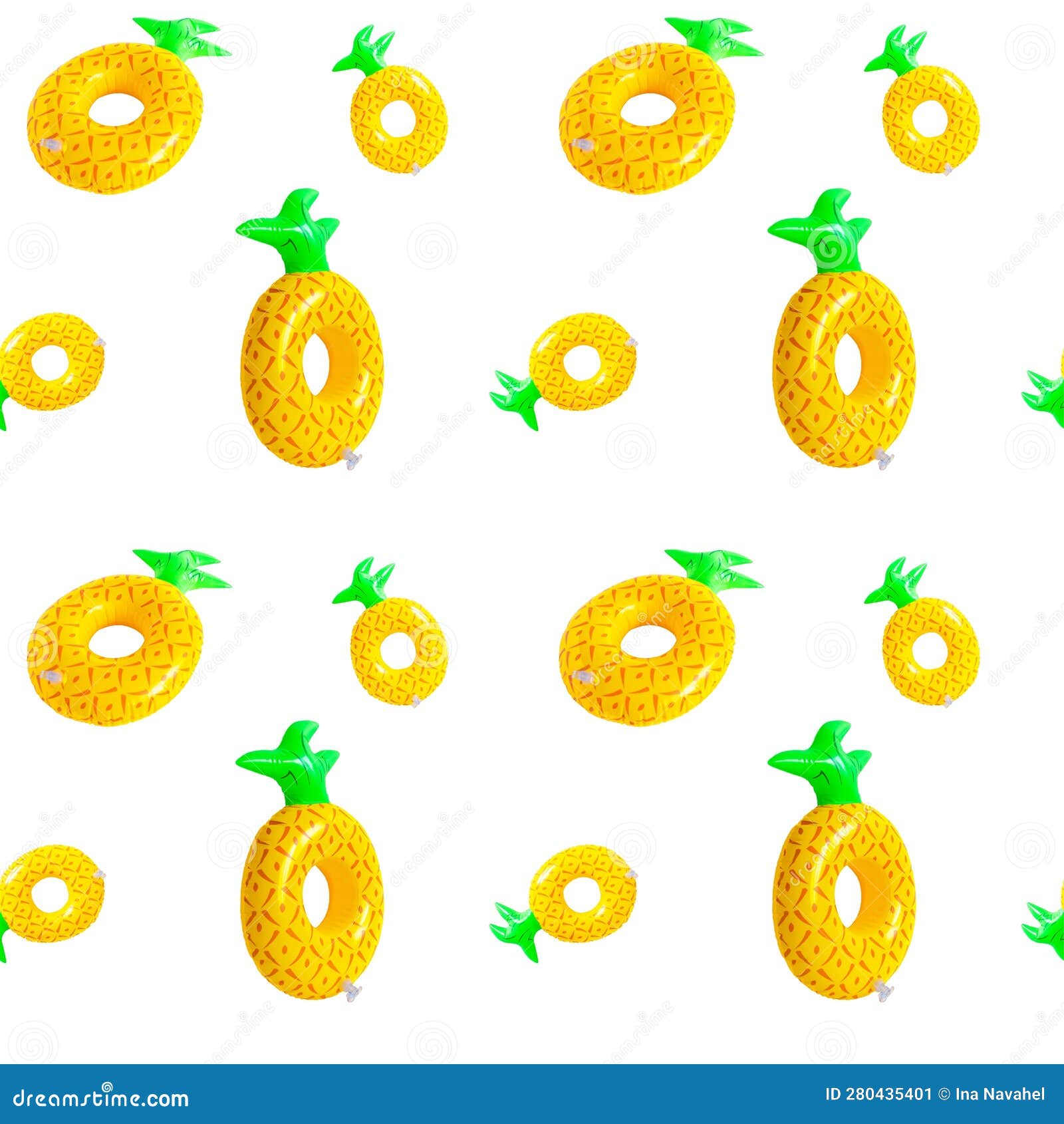 Bright Inflatable Pineapple Ring Pattern on White Background. Stock