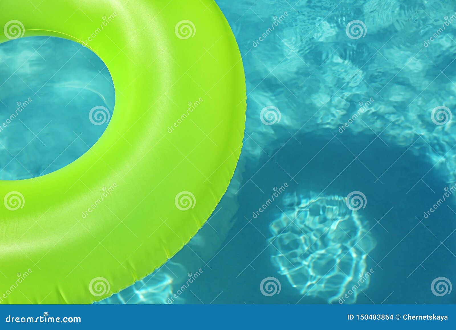 Bright Inflatable Ring Floating in Swimming Pool. Space for Text Stock ...