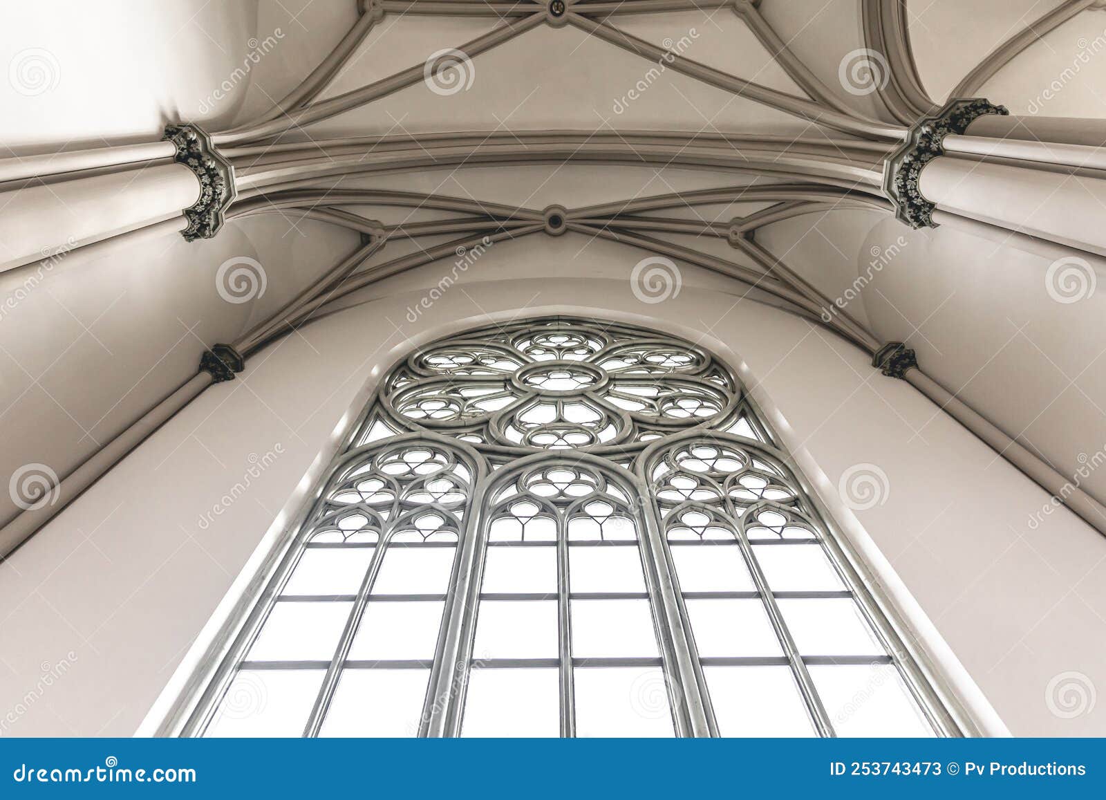 Bright Interior of the Church with Stainedglass Windows, View from