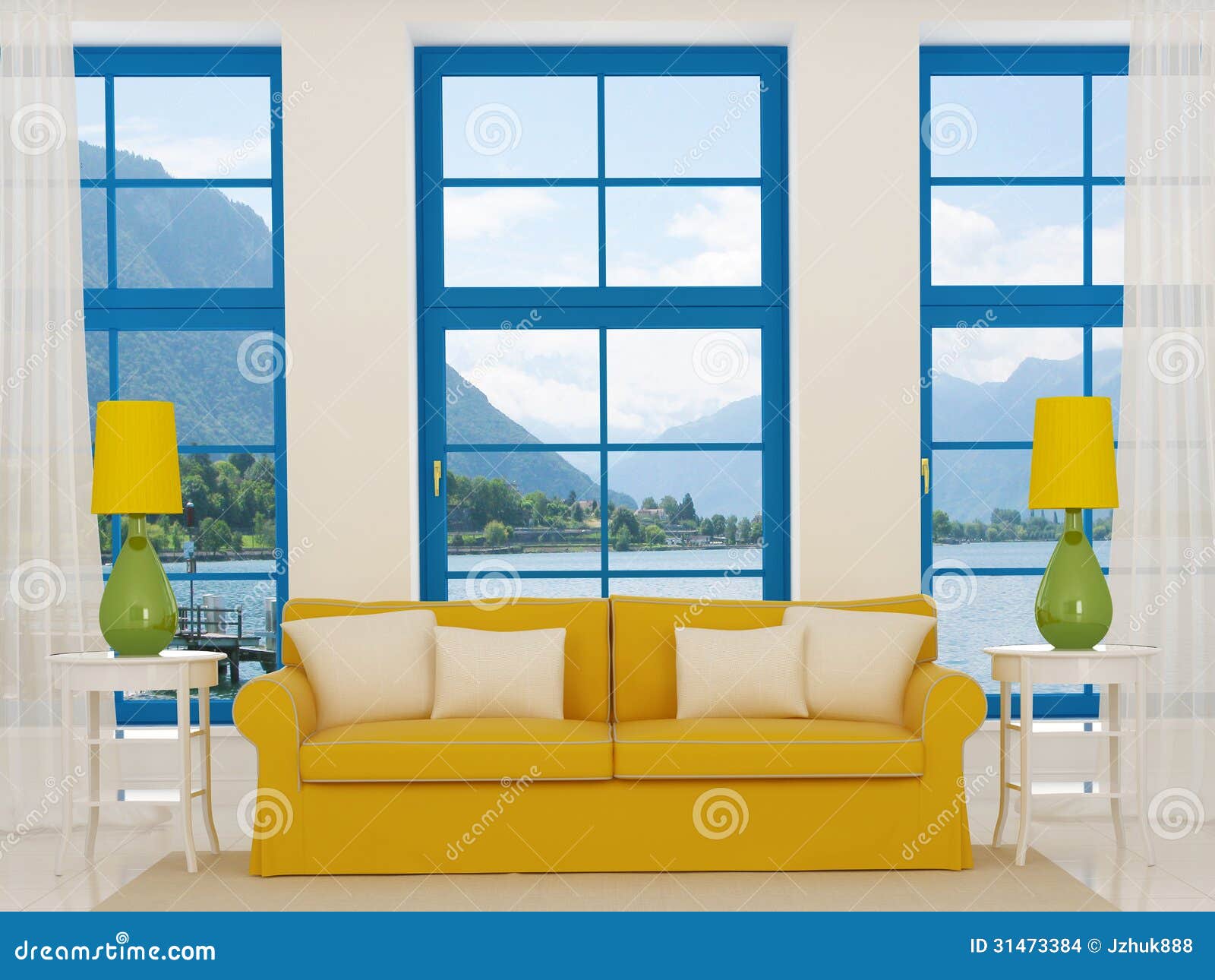 Bright Interior With Yellow Sofa Stock Photo Image Of