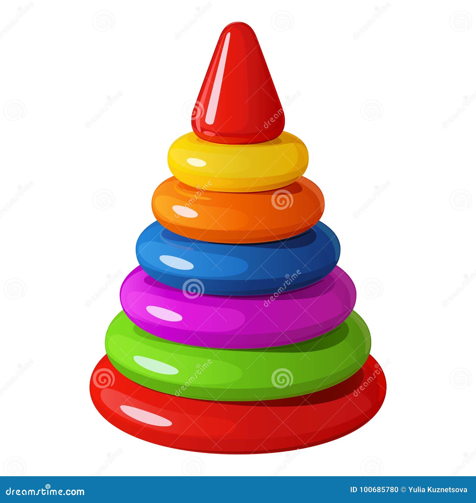 Bright Iridescent Children`s Toy Pyramid of Plastic Rings with
