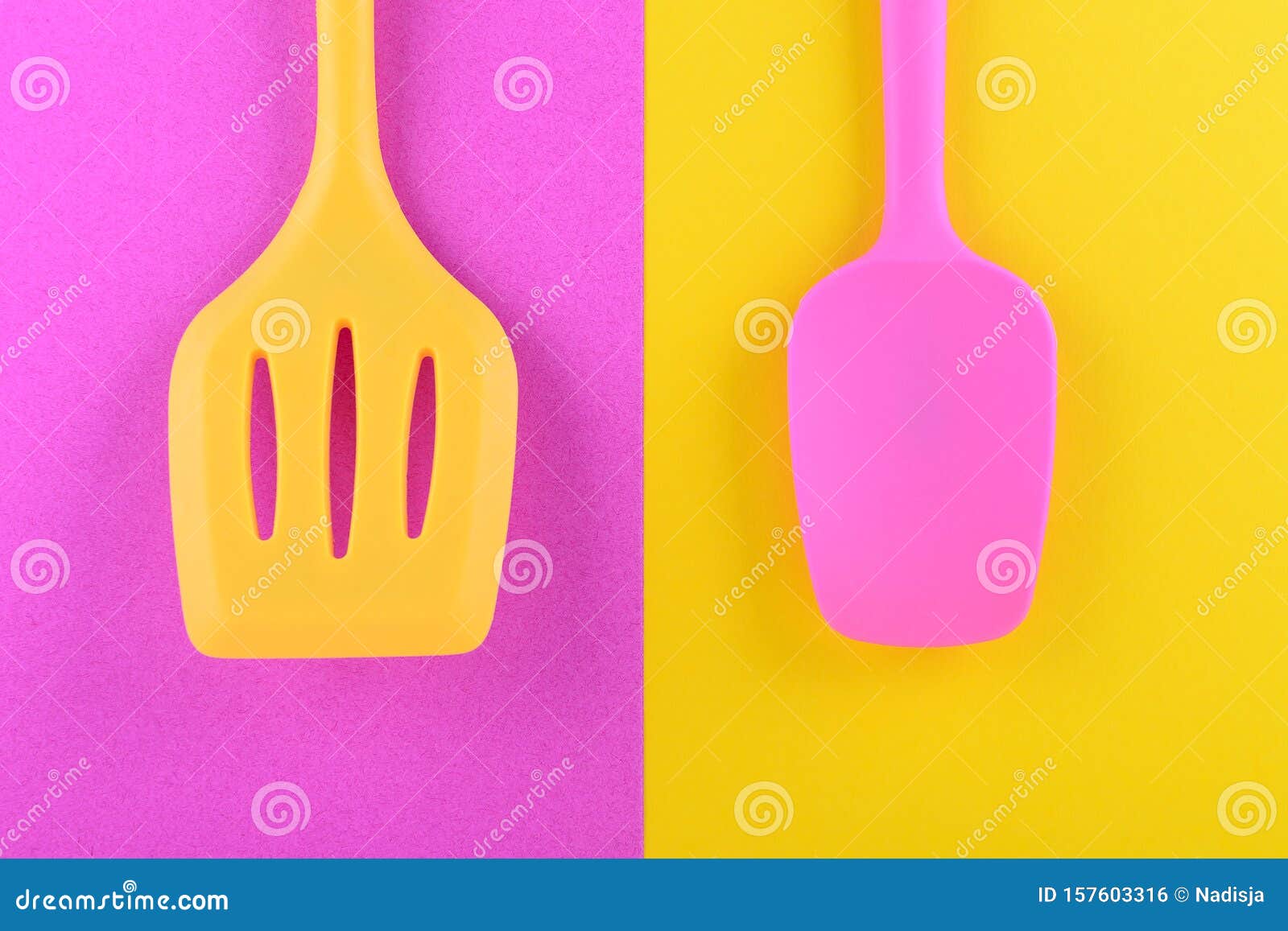 Download Bright Kitchen Utensils On Yellow And Pink Background Creative Idea Stock Photo Image Of Color Cook 157603316 Yellowimages Mockups