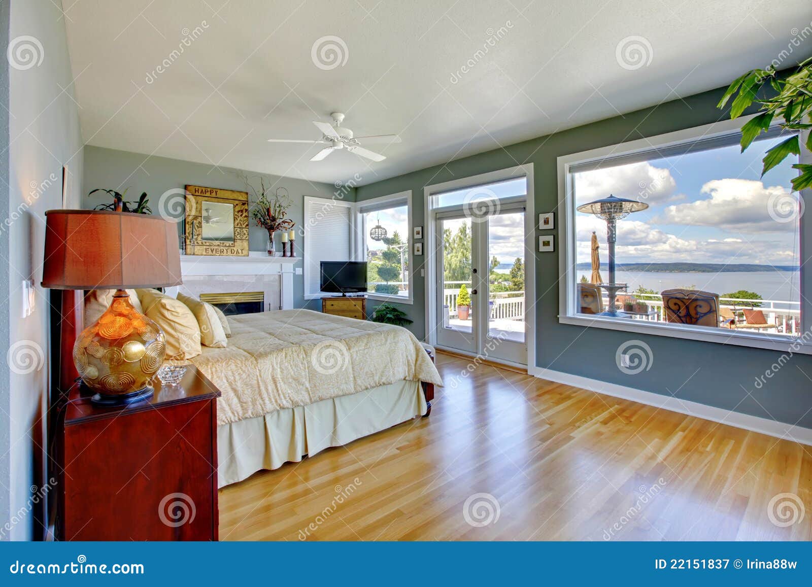 Bright Large Luxury Blue Bedroom Interior. Stock Image Image of home