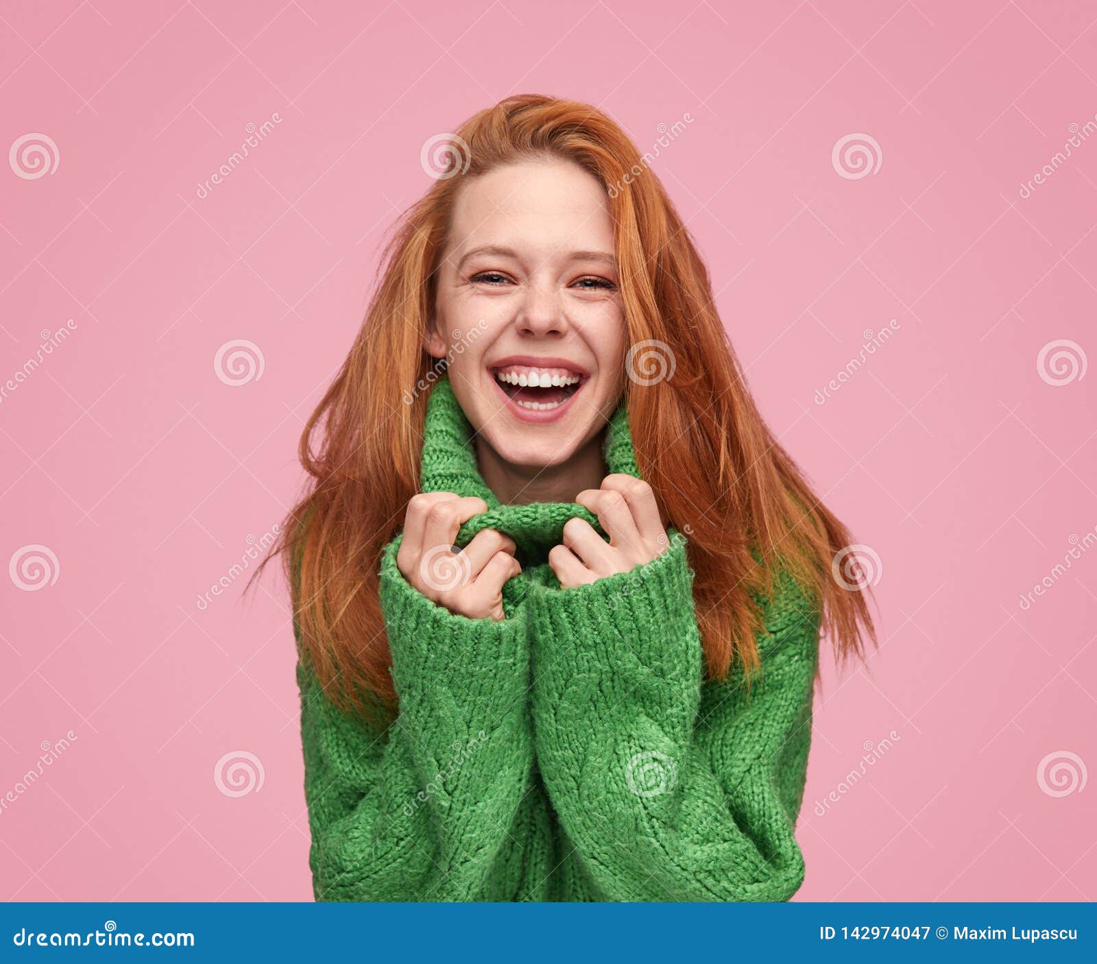 Bright Laughing Teenage Girl On Pink Background Stock Image Image Of Cheerful Posture 142974047