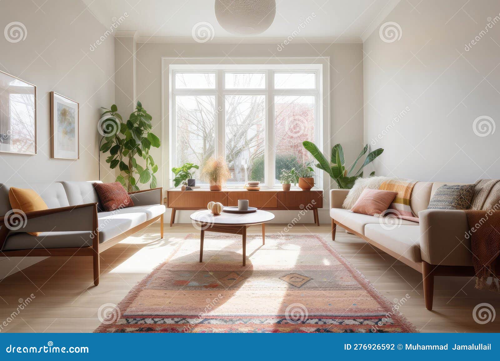 Bright Living Room Ideas with Generative AI Assistance Stock