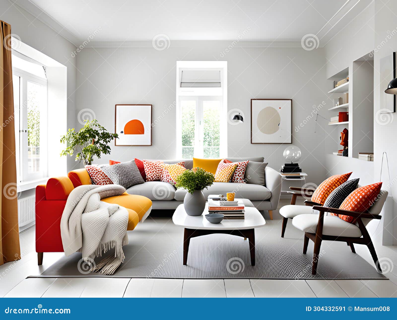 Bright Living Room in a Modern Design Stock Illustration Illustration