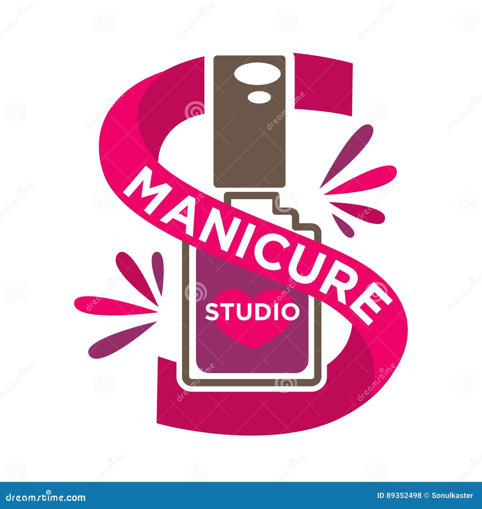 bright manicure studio label with purple nailvarnish  on white