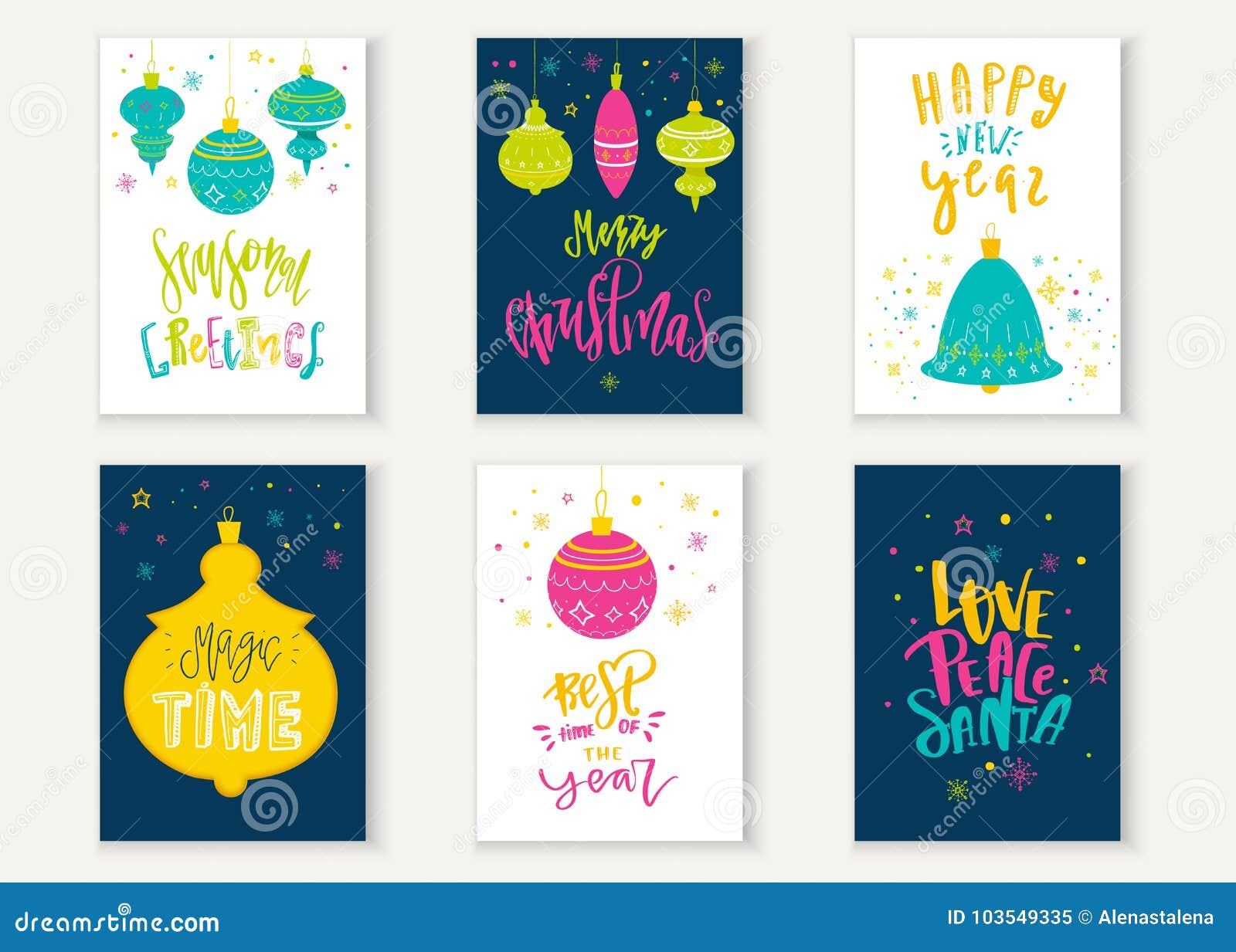 Bright Merry Christmas typographic lettering cards set Vector logo text design Can be Used for banners ts site headers