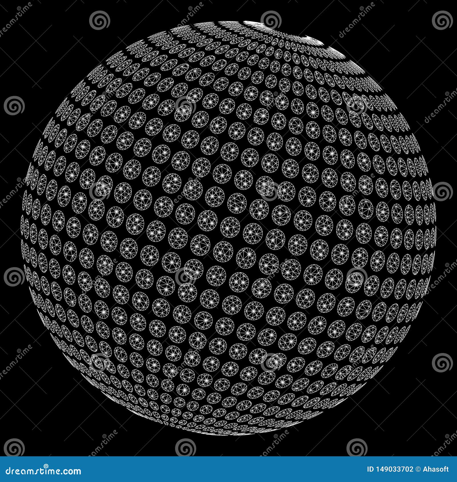 Bright Mesh 2D Abstract Dotted Sphere with Flash Spots Stock Vector