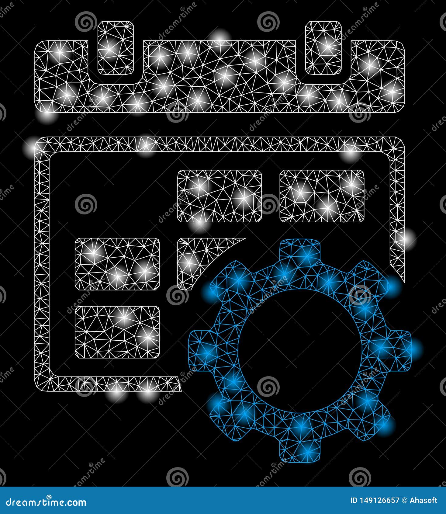 Bright Mesh 2D Calendar Settings Gear with Flash Spots Stock Vector