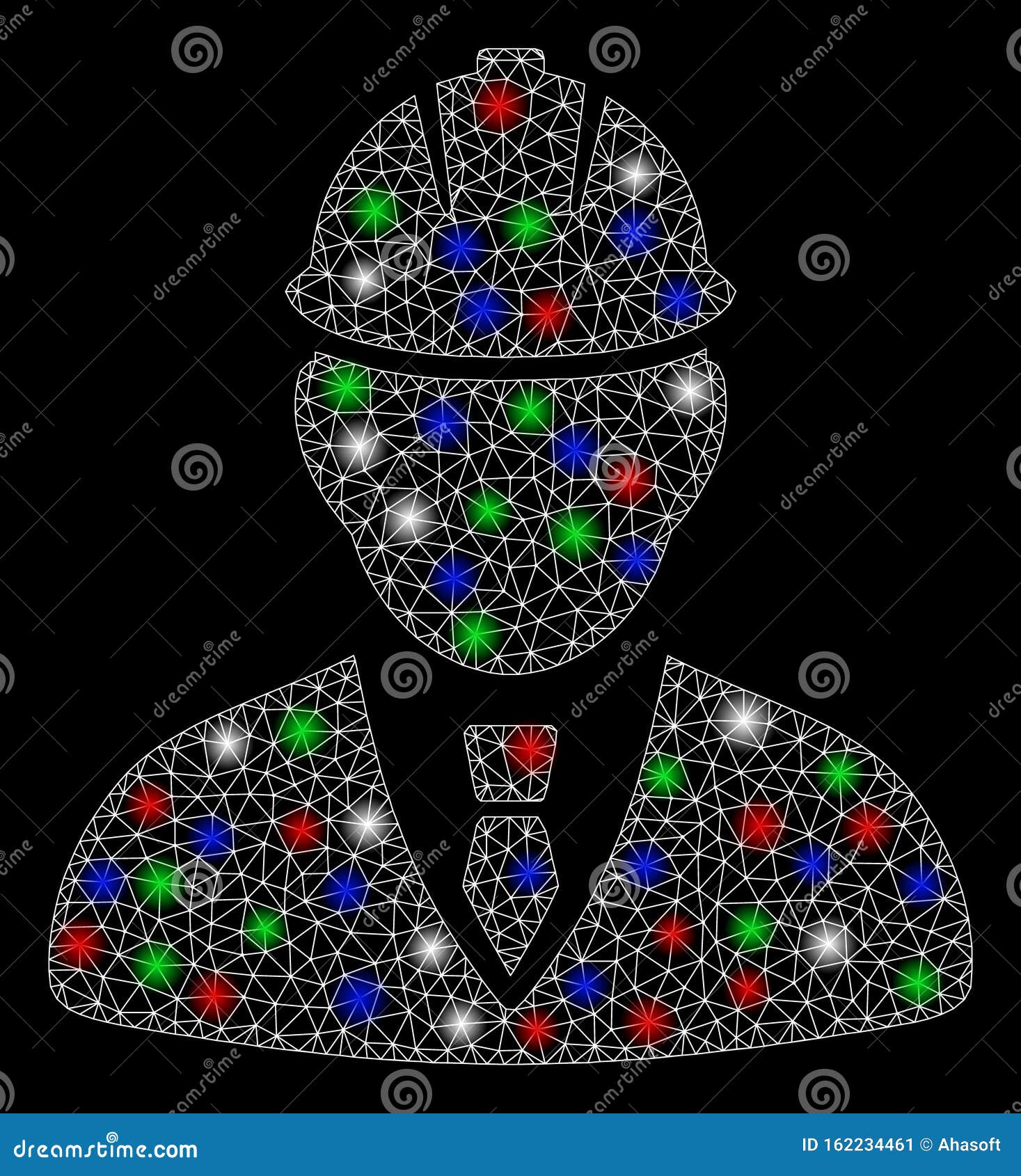 Bright Mesh Carcass Engineer with Flash Spots Stock Vector