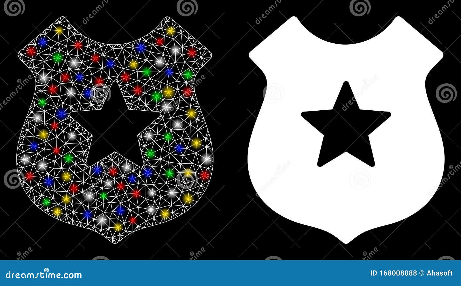 bright mesh 2d police shield icon with flash spots
