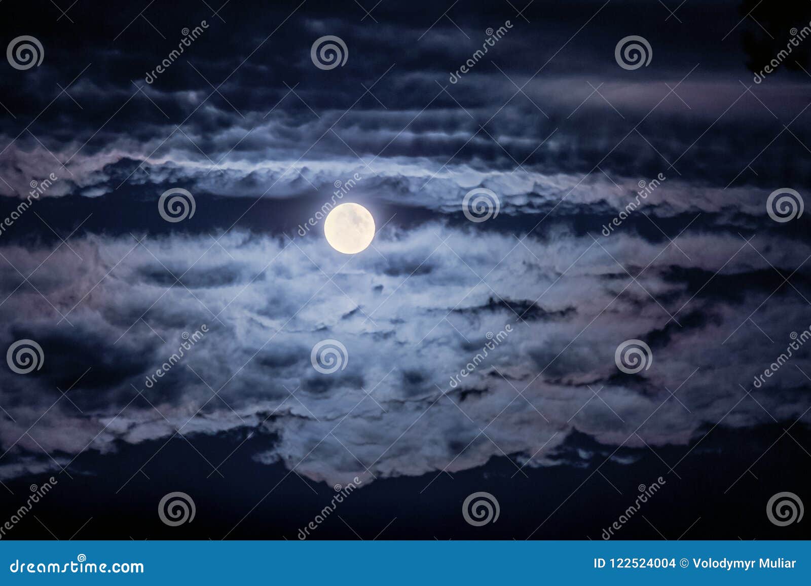 Bright Moon and Clouds in the Dark Night Sky_ Stock Photo - Image ...