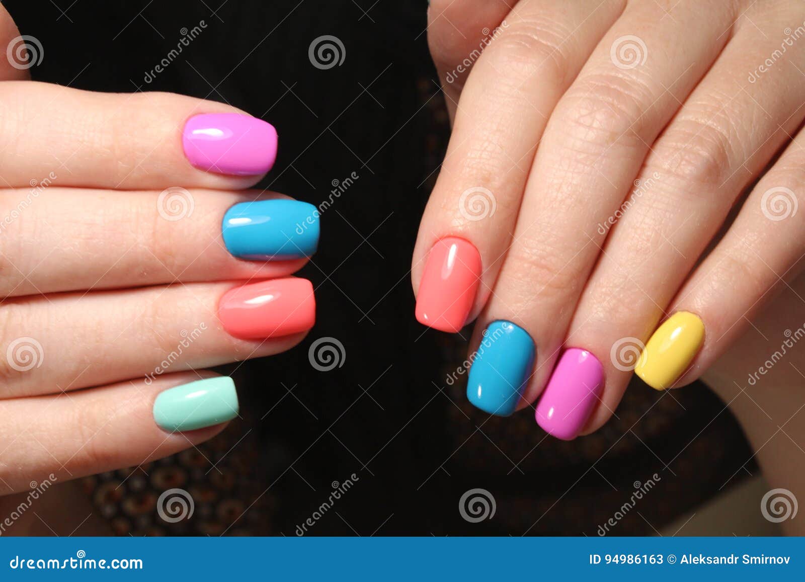 Bright Multi-colored Design of Manicure Stock Image - Image of finger ...