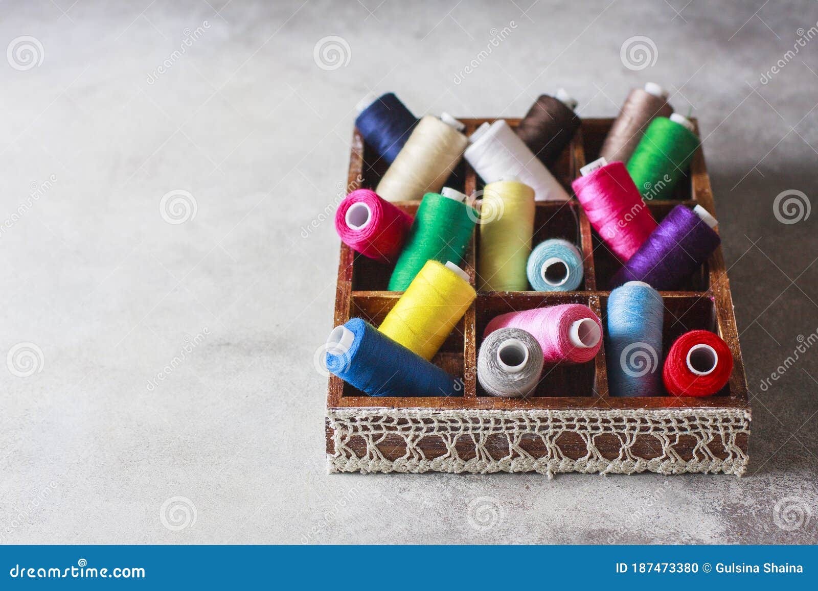 Bright Multi Colored Embroidery Thread Yarns. Handmade Embroidery Sewing Background Stock Photo