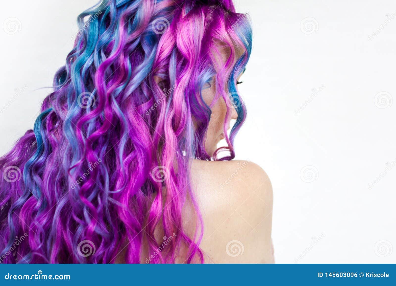 Bright Multi-colored Hair Coloring, Gradient Blue Purple and Pink Shades. Beautiful Hair Stock Photo Image of elegance, back: 145603096