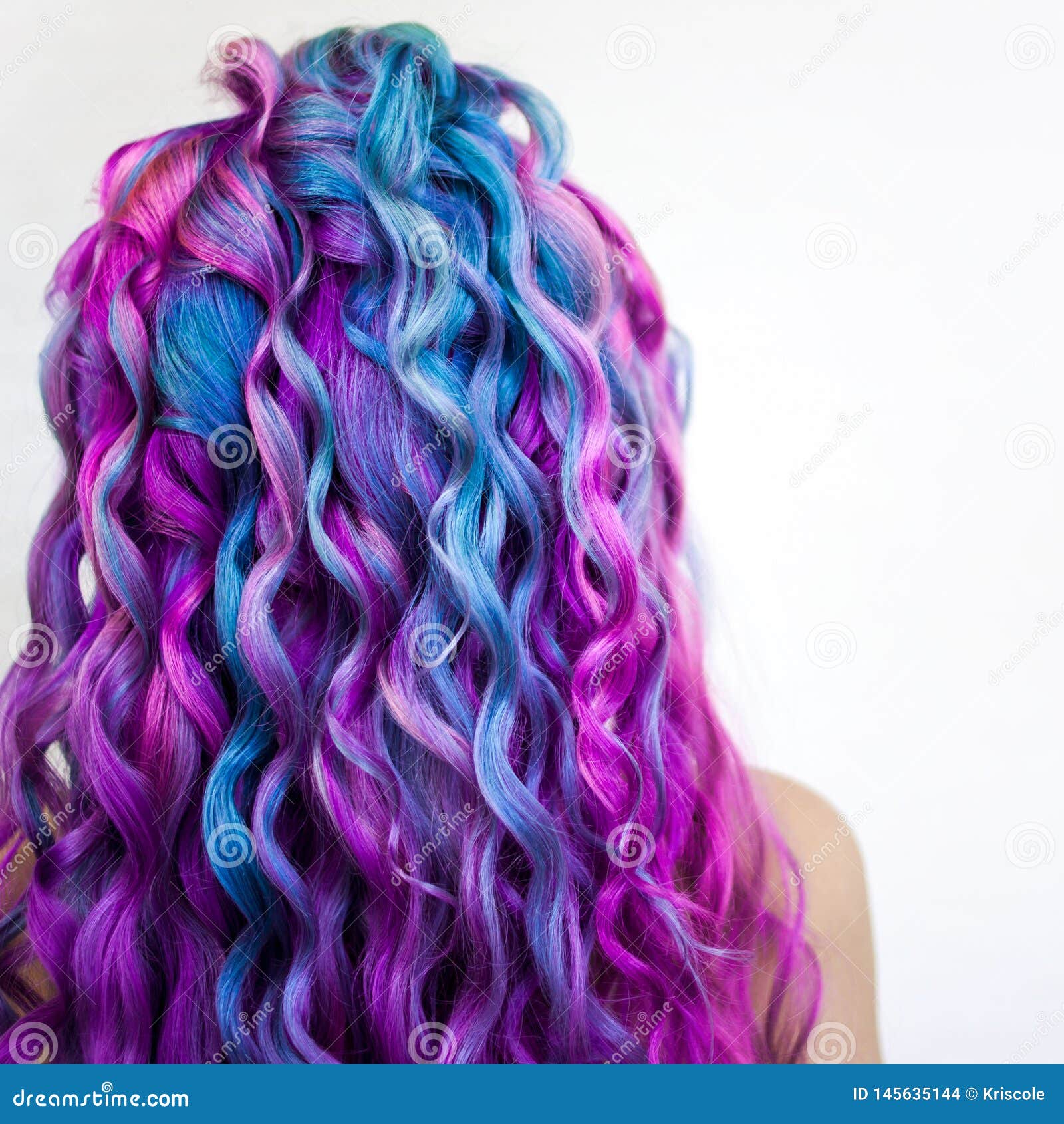 Bright Multi-colored Gradient Blue Purple and Pink Shades. Beautiful Hair Stock Photo - Image cute, beauty: